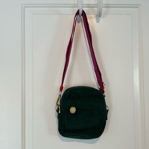 Rowing Blazers Green Corduroy Crossbody Bag with Checkered Strap in Pink/Purple